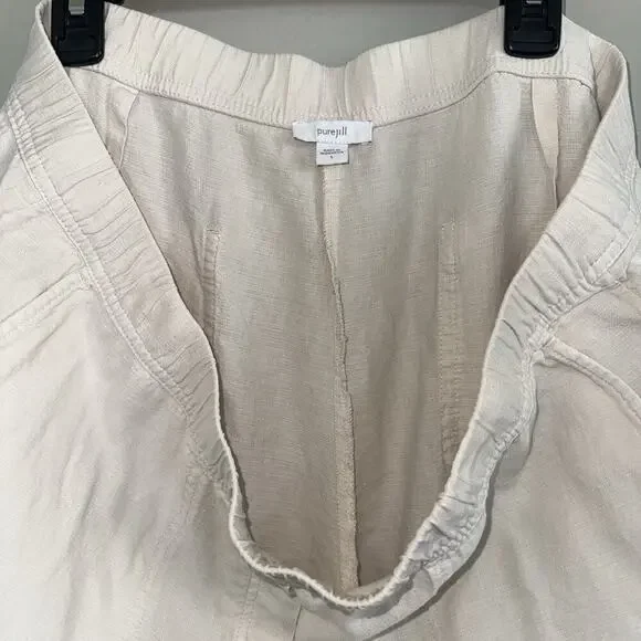 PURE JILL J Jill Linen Tencel Pull On Pants L Elastic Waistband Pockets Beachy - Picture 5 of 7